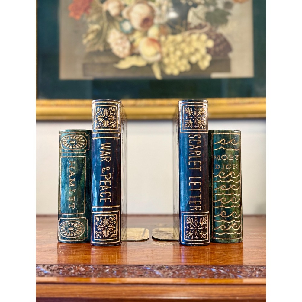 Vintage Maitland Smith Faux Book Bookends • Hand Painted Library Decor